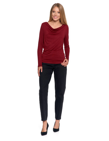 Bluzki i koszule - Bluzka damska z wiskozy z długim rękawem i dekoltem w łódkę CZERWONY - produkt 7