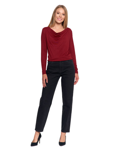 Bluzki i koszule - Bluzka damska z wiskozy z długim rękawem i dekoltem w łódkę CZERWONY - produkt 12