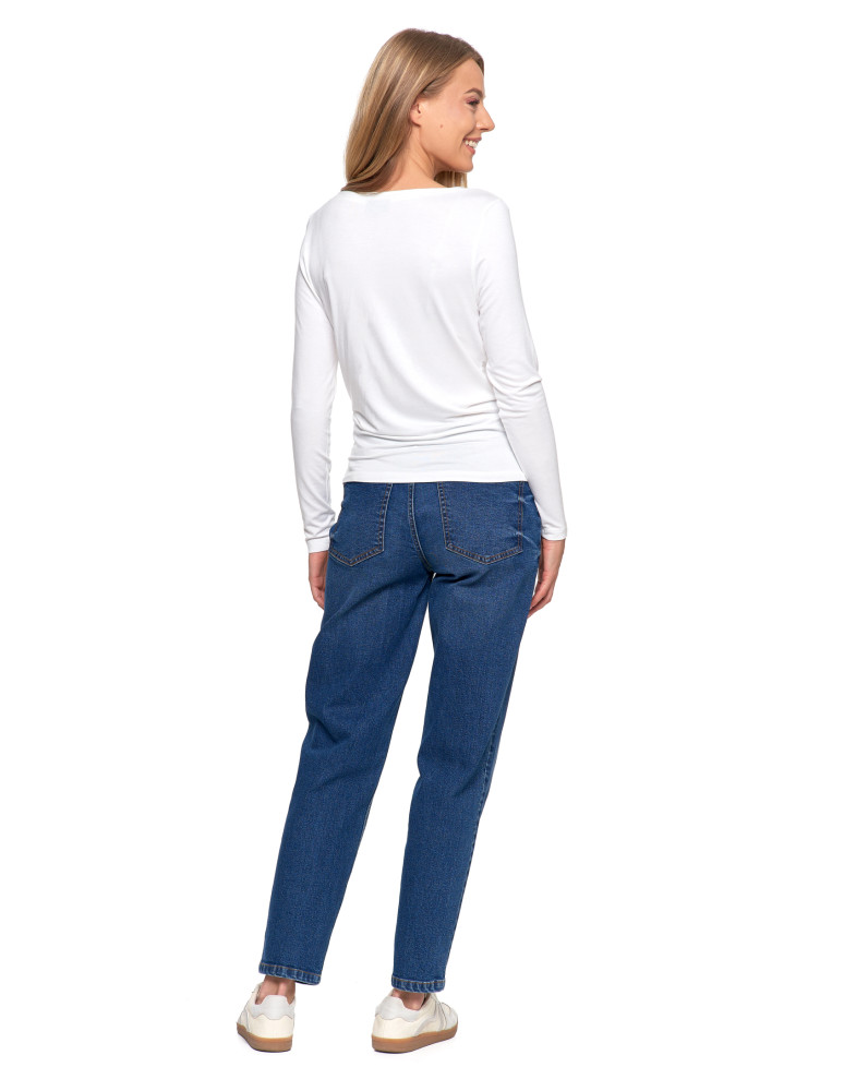 Bluzki i koszule - Bluzka damska z wiskozy z długim rękawem i dekoltem w łódkę BIAŁY - produkt moraj.pl 8