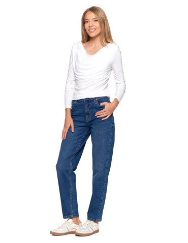 Bluzki i koszule - Bluzka damska z wiskozy z długim rękawem i dekoltem w łódkę BIAŁY - produkt 11