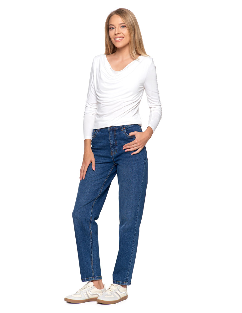 Bluzki i koszule - Bluzka damska z wiskozy z długim rękawem i dekoltem w łódkę BIAŁY - produkt moraj.pl 11