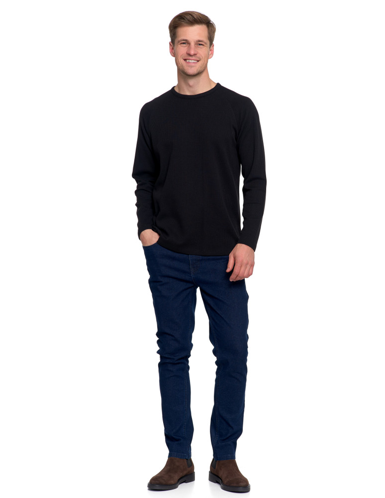 Koszulki, topy, koszule - Koszulka męska longsleeve ze strukturą i okrągłym CZARNY  - produkt moraj.pl 5