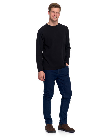 Koszulki, topy, koszule - Koszulka męska longsleeve ze strukturą i okrągłym CZARNY - produkt 6