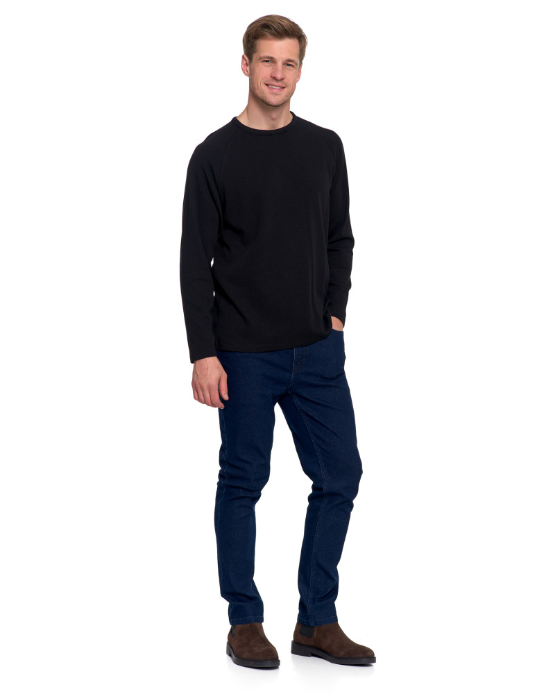 Koszulki, topy, koszule - Koszulka męska longsleeve ze strukturą i okrągłym CZARNY  - produkt moraj.pl 6