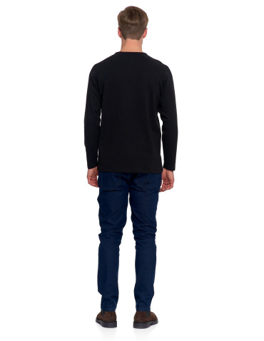 Koszulki, topy, koszule - Koszulka męska longsleeve ze strukturą i okrągłym CZARNY - produkt 7