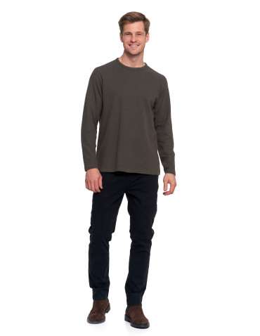 Koszulki, topy, koszule - Koszulka męska longsleeve ze strukturą i okrągłym KHAKI - produkt 5