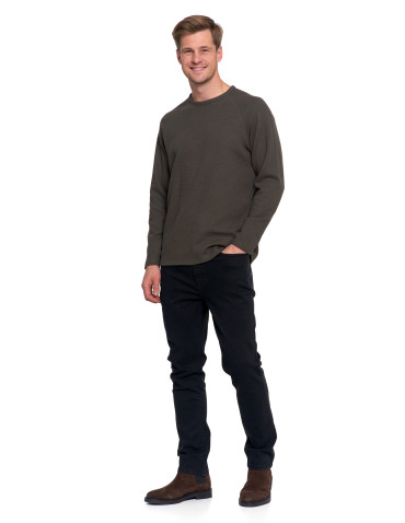 Koszulki, topy, koszule - Koszulka męska longsleeve ze strukturą i okrągłym KHAKI - produkt 6