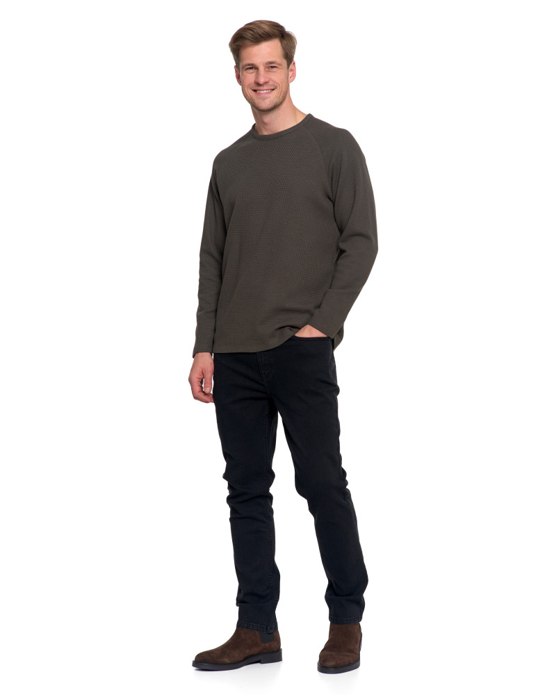 Koszulki, topy, koszule - Koszulka męska longsleeve ze strukturą i okrągłym KHAKI - produkt moraj.pl 6