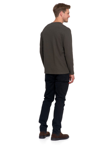 Koszulki, topy, koszule - Koszulka męska longsleeve ze strukturą i okrągłym KHAKI - produkt 7