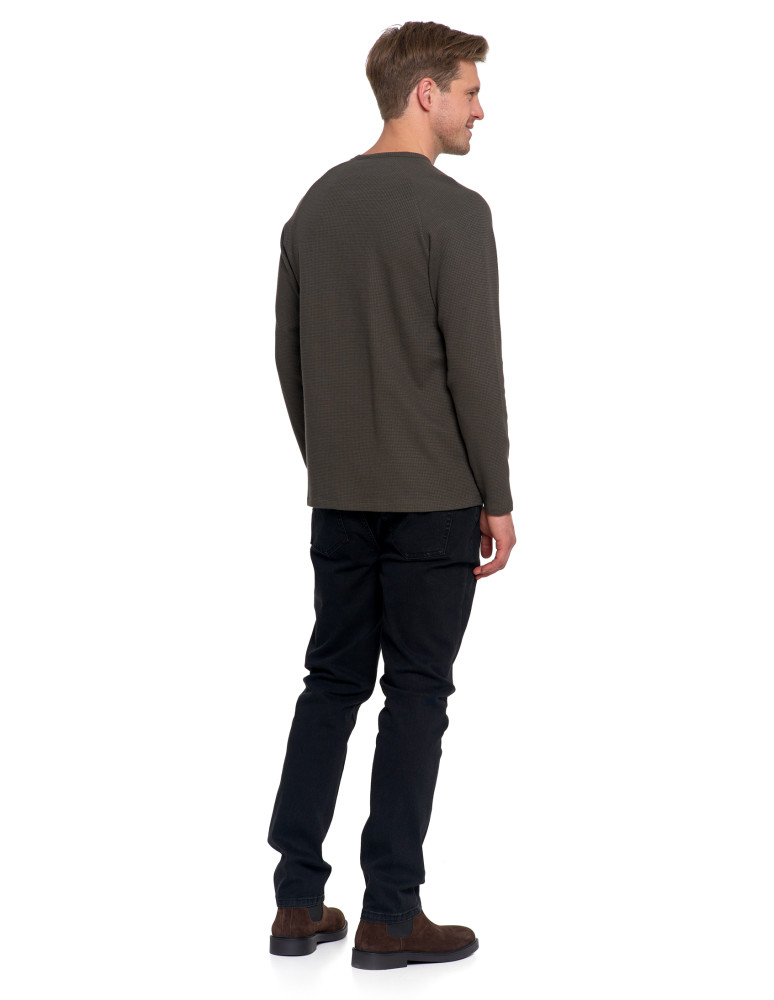 Koszulki, topy, koszule - Koszulka męska longsleeve ze strukturą i okrągłym KHAKI - produkt moraj.pl 7