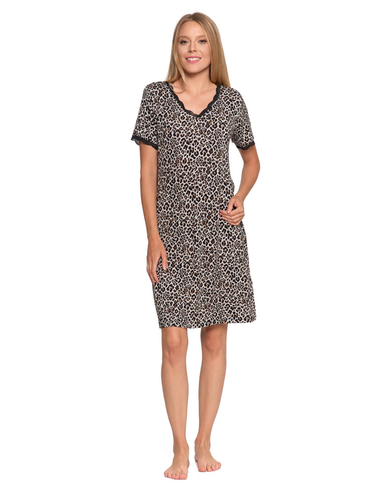 KOSZULE NOCNE - Koszula nocna damska z wiskozy w panterkę i koronką WZÓR 1 - produkt moraj.pl 1