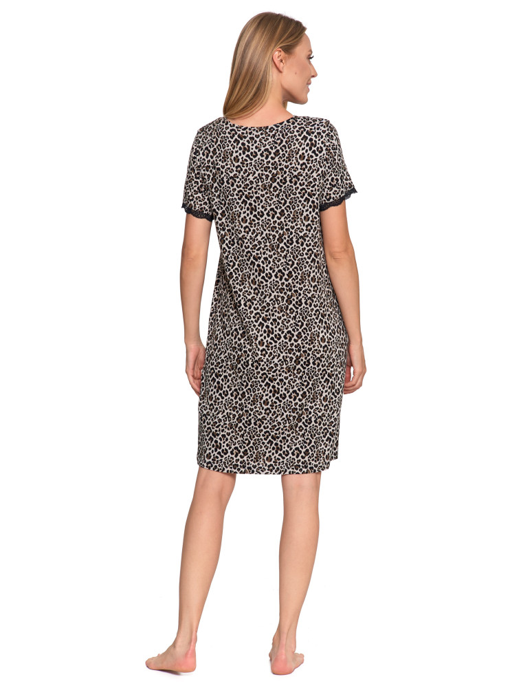 KOSZULE NOCNE - Koszula nocna damska z wiskozy w panterkę i koronką WZÓR 1  - produkt moraj.pl 3