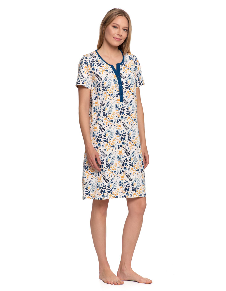 Koszule nocne - Koszula nocna damska bawełniana z krótkim rękawem KREMOWY - produkt moraj.pl 3