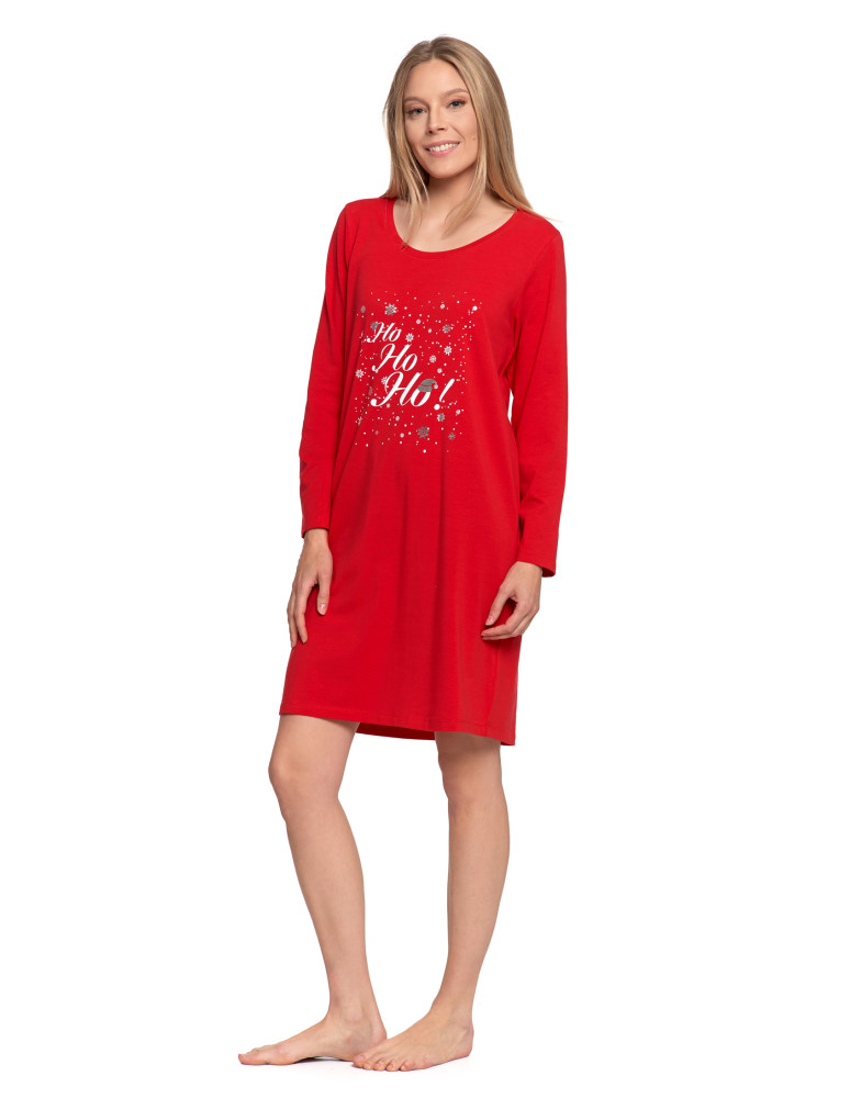 Koszule nocne - Damska koszula nocna świąteczna z długim rękawem CZERWONY - produkt moraj.pl 2