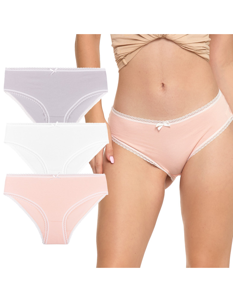 Figi - Majtki figi damskie bawełniane w pastelowych kolorach 3-pak WIELOKOLOROWY - produkt moraj.pl 8