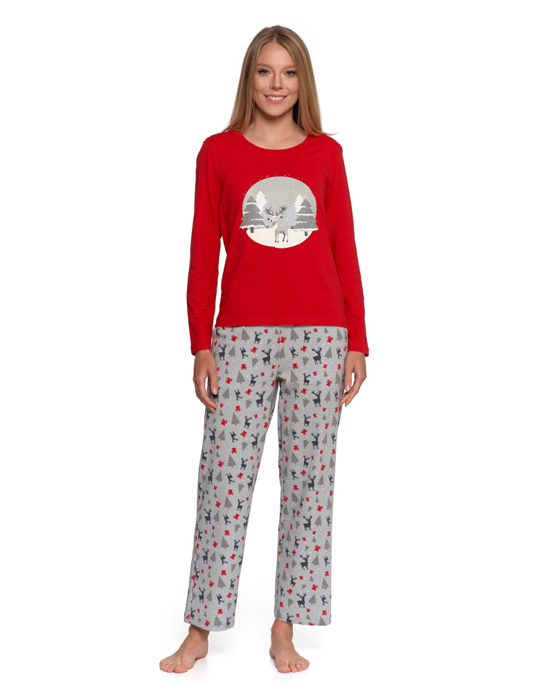 Długi rękaw - Piżama damska świąteczna z nadrukiem renifera CZERWONY - produkt moraj.pl 1