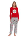 Piżama damska świąteczna z nadrukiem renifera CZERWONY