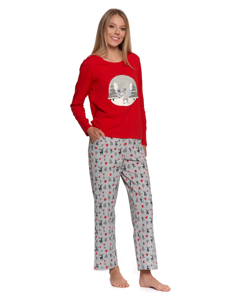 Długi rękaw - Piżama damska świąteczna z nadrukiem renifera CZERWONY  - produkt moraj.pl 2