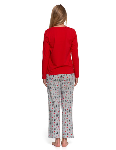 Długi rękaw - Piżama damska świąteczna z nadrukiem renifera CZERWONY - produkt 3
