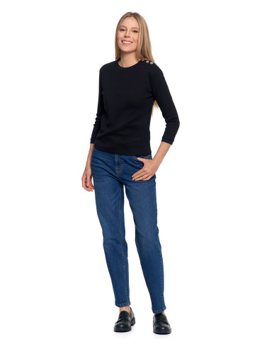 Bluzki i koszule - Bluzka damska bawełniana z rękawem 3/4 i guzikami CZARNY - produkt 6