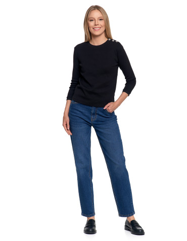 Bluzki i koszule - Bluzka damska bawełniana z rękawem 3/4 i guzikami CZARNY - produkt 8