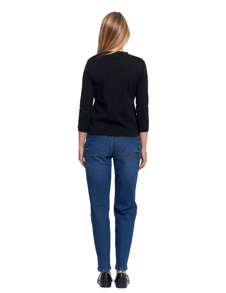 Bluzki i koszule - Bluzka damska bawełniana z rękawem 3/4 i guzikami CZARNY - produkt moraj.pl 9