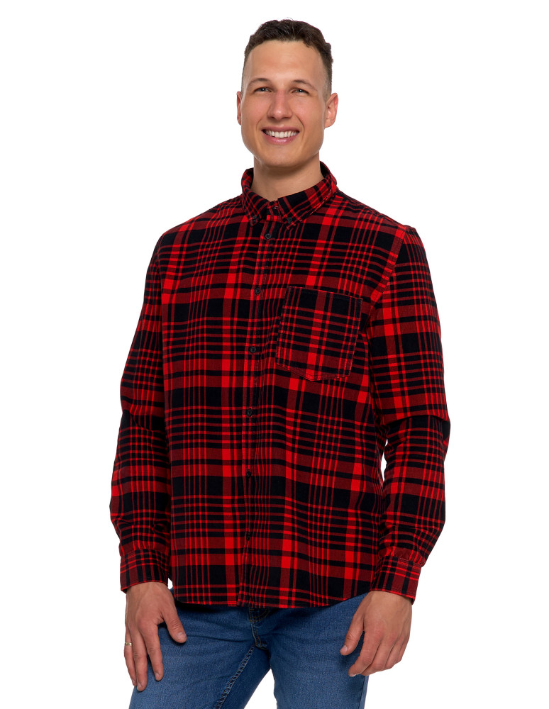 Nowości - Męska koszula sztruksowa w kratkę CZARNY - produkt moraj.pl 1