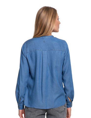 Bluzki i koszule - Damska bluzka luźna z dekoltem V i zapięciem JASNY NIEBIESKI  - produkt 3