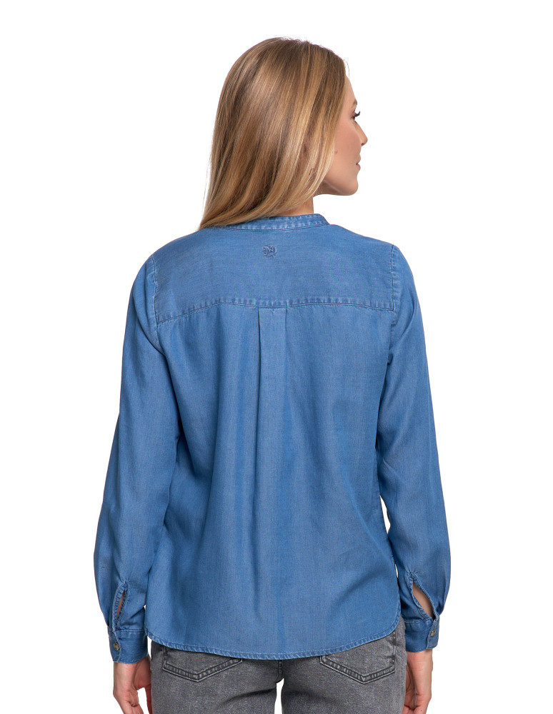 Bluzki i koszule - Damska bluzka luźna z dekoltem V i zapięciem JASNY NIEBIESKI   - produkt moraj.pl 3