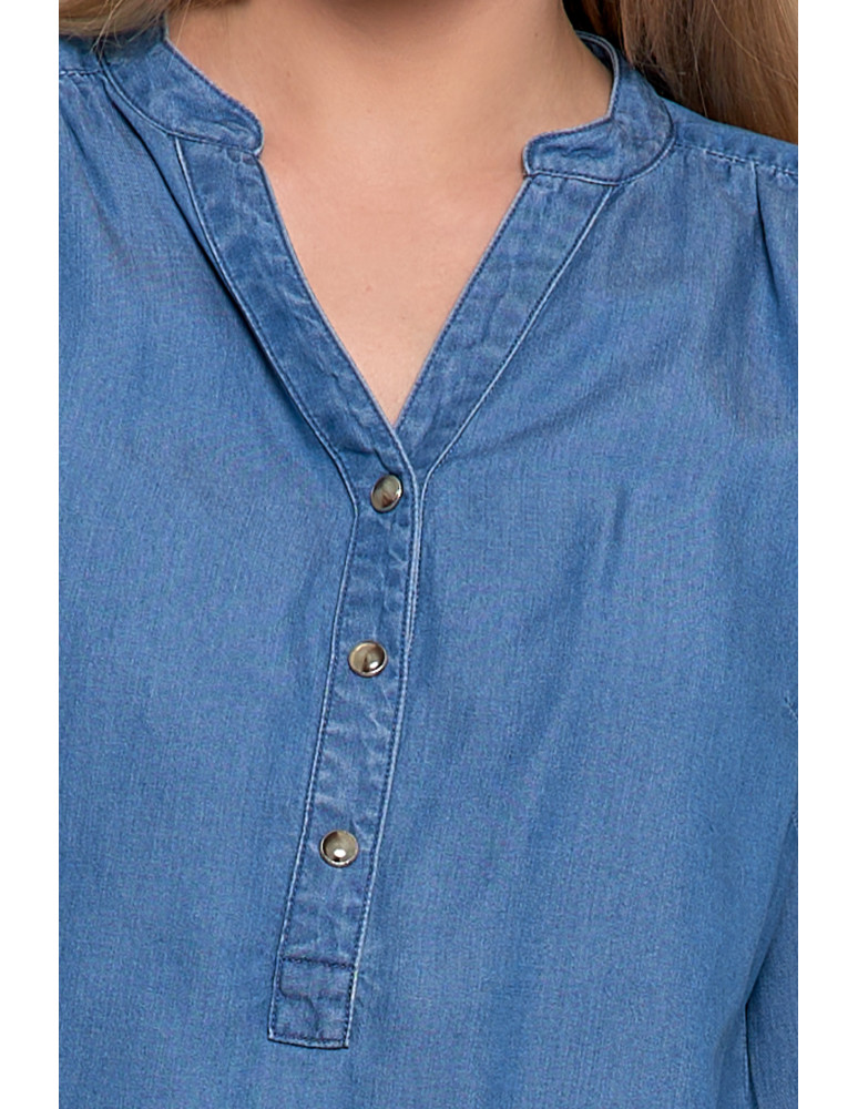 Bluzki i koszule - Damska bluzka luźna z dekoltem V i zapięciem JASNY NIEBIESKI   - produkt moraj.pl 5