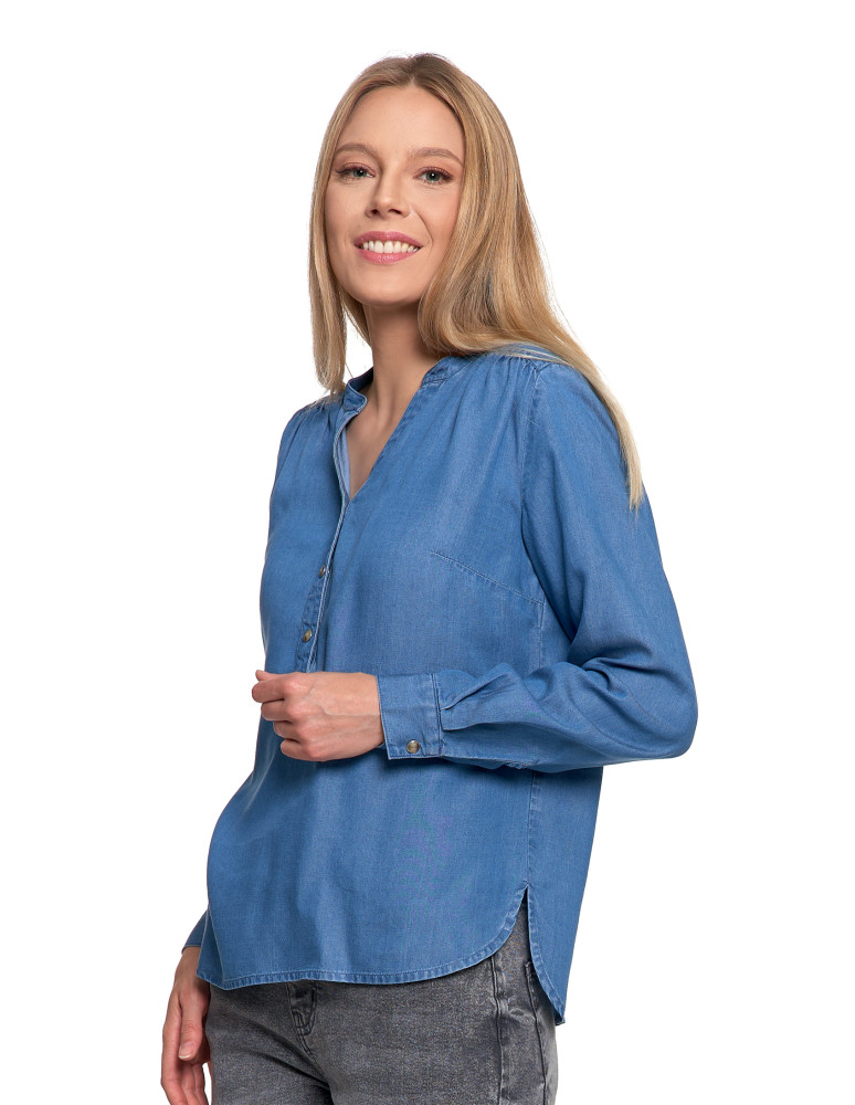 Bluzki i koszule - Damska bluzka luźna z dekoltem V i zapięciem JASNY NIEBIESKI   - produkt moraj.pl 2