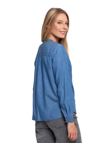 Bluzki i koszule - Damska bluzka luźna z dekoltem V i zapięciem JASNY NIEBIESKI  - produkt 4