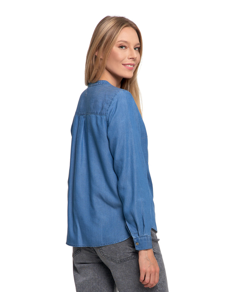 Bluzki i koszule - Damska bluzka luźna z dekoltem V i zapięciem JASNY NIEBIESKI   - produkt moraj.pl 4