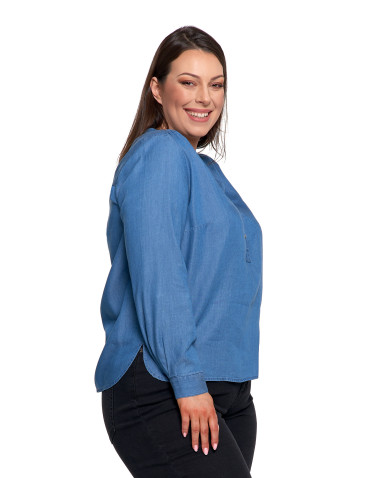 Bluzki i koszule - Damska bluzka luźna z dekoltem V i zapięciem JASNY NIEBIESKI  - produkt 14