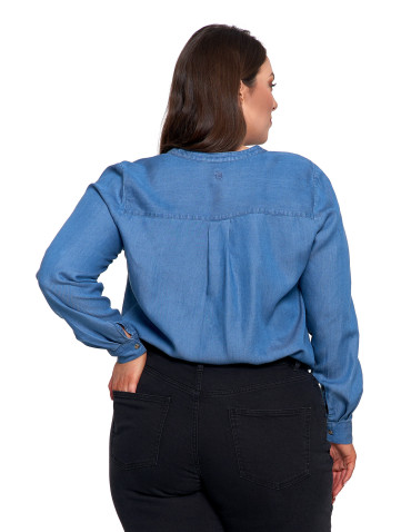 Bluzki i koszule - Damska bluzka luźna z dekoltem V i zapięciem JASNY NIEBIESKI  - produkt 18