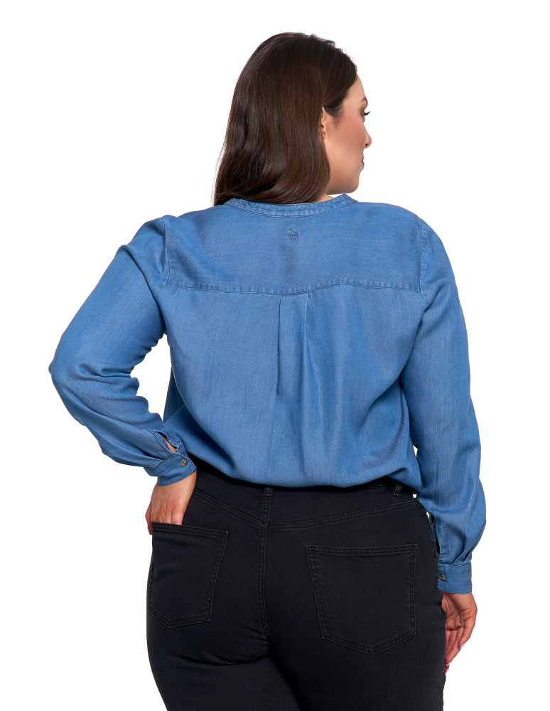 Bluzki i koszule - Damska bluzka luźna z dekoltem V i zapięciem JASNY NIEBIESKI   - produkt moraj.pl 18