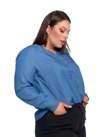 Bluzki i koszule - Damska bluzka luźna z dekoltem V i zapięciem JASNY NIEBIESKI  - produkt 16
