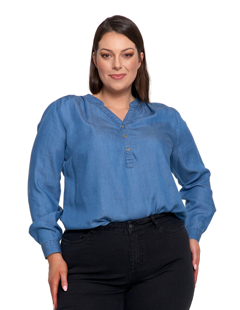 Bluzki i koszule - Damska bluzka luźna z dekoltem V i zapięciem JASNY NIEBIESKI   - produkt moraj.pl 17