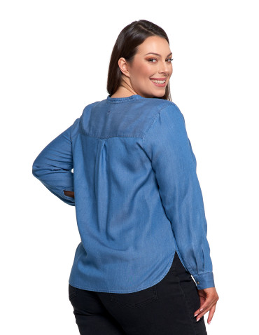 Bluzki i koszule - Damska bluzka luźna z dekoltem V i zapięciem JASNY NIEBIESKI  - produkt 13