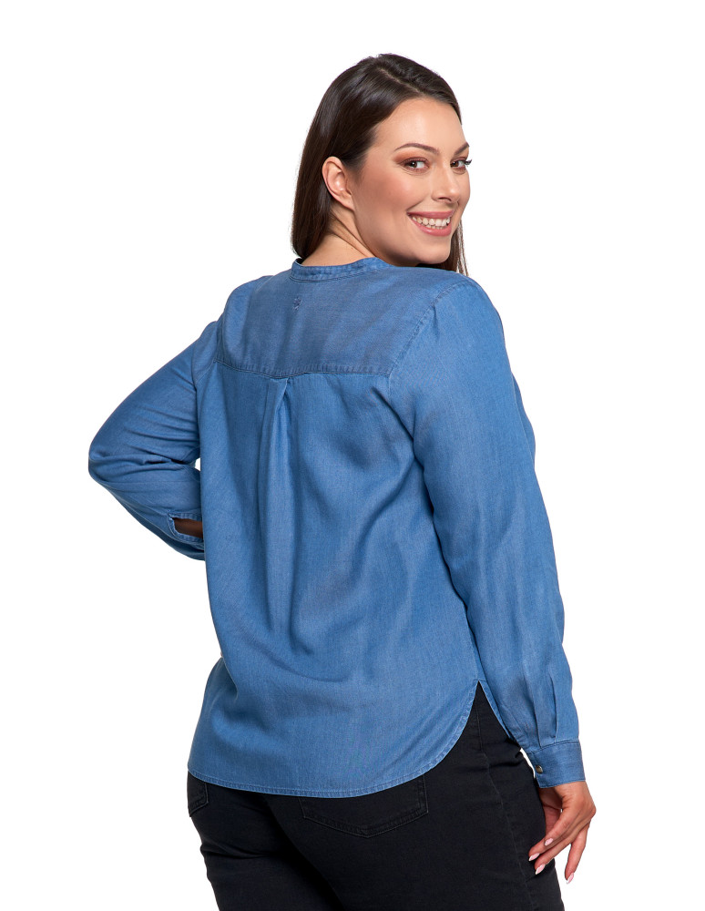 Bluzki i koszule - Damska bluzka luźna z dekoltem V i zapięciem JASNY NIEBIESKI   - produkt moraj.pl 13