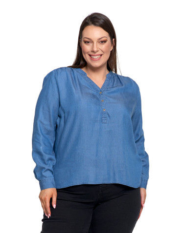 Bluzki i koszule - Damska bluzka luźna z dekoltem V i zapięciem JASNY NIEBIESKI  - produkt 12