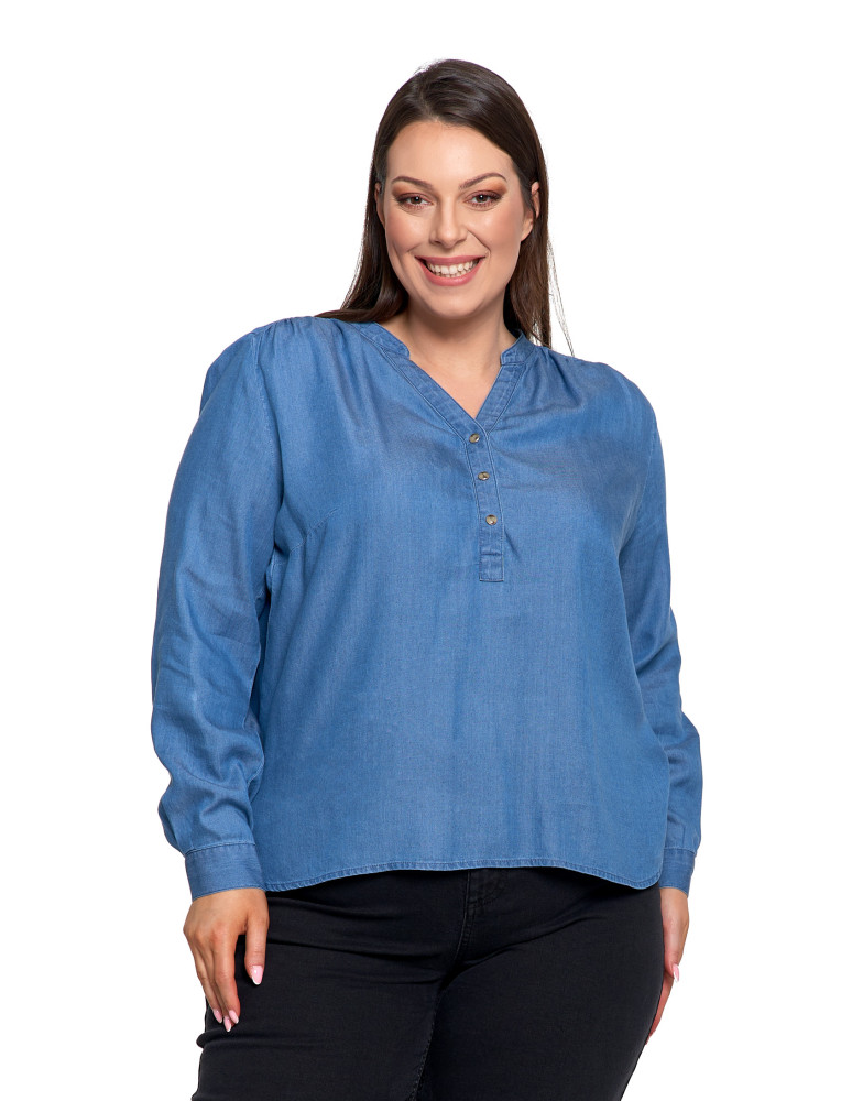 Bluzki i koszule - Damska bluzka luźna z dekoltem V i zapięciem JASNY NIEBIESKI   - produkt moraj.pl 12