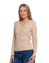 Bluzka damska bawełniana prążkowana z długim rękawem BEŻOWY