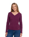 Bluzka damska bawełniana prążkowana z długim rękawem FIOLETOWY
