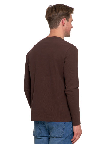 Koszulki, topy, koszule - Koszulka męska longsleeve z dekoltem w serek i haftem BRĄZOWY - produkt 3