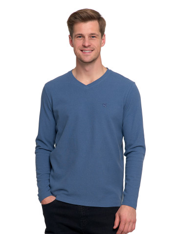 Koszulki, topy, koszule - Koszulka męska longsleeve z dekoltem w serek i haftem JEANS - produkt 1