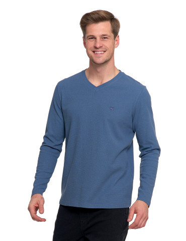 Koszulki, topy, koszule - Koszulka męska longsleeve z dekoltem w serek i haftem JEANS - produkt 4