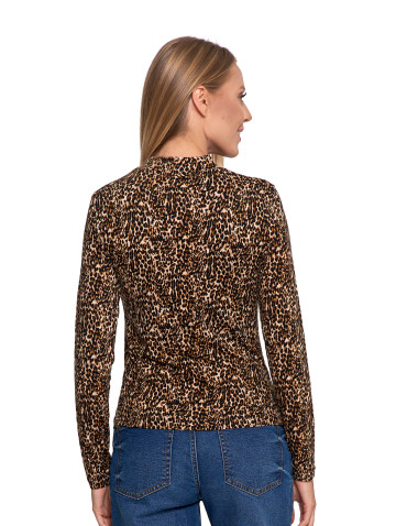 Bluzki i koszule - Damska bluzka z długim rękawem i stójką z wiskozy BRĄZOWY - produkt 3