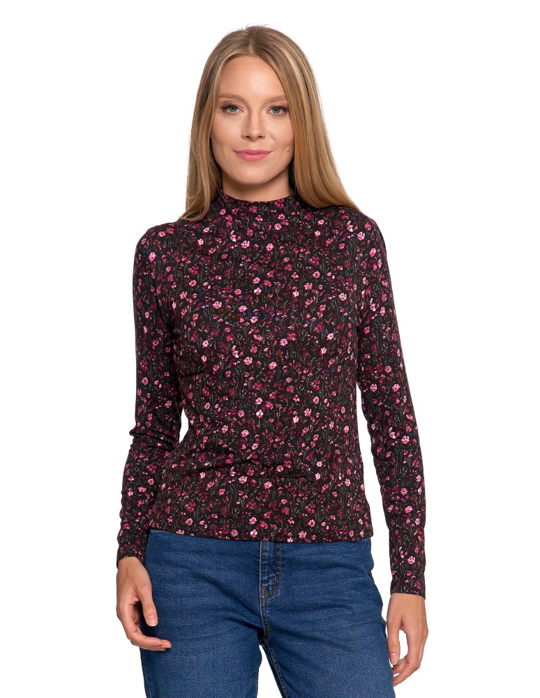 Bluzki i koszule - Damska bluzka z długim rękawem i stójką z wiskozy FIOLETOWY - produkt moraj.pl 1