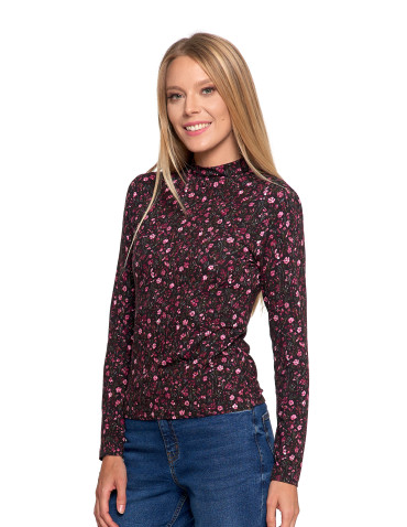 Bluzki i koszule - Damska bluzka z długim rękawem i stójką z wiskozy FIOLETOWY - produkt 4